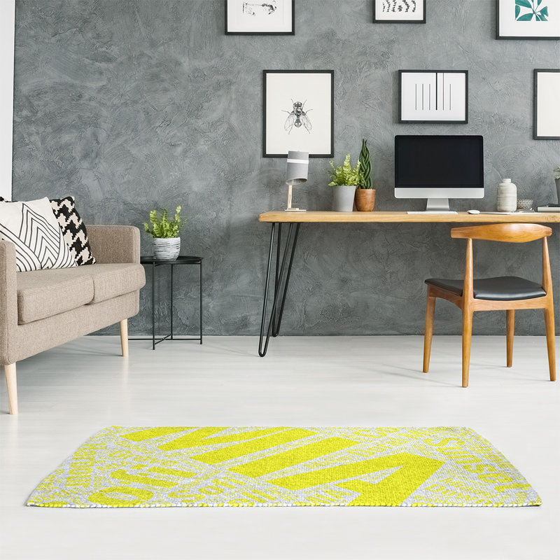 Tapis jaune poils longs à tissage plat, Rectangle 5 pi x 7 pi