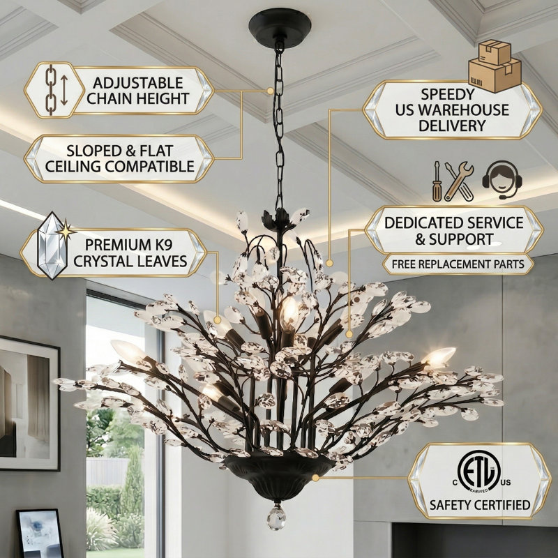 Darcey 12-Light Dimmable Empire Chandelier, Matte Black