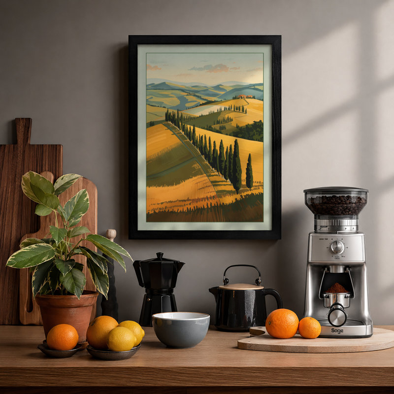 Tuscan Hillside Rustic - Framed Print, A1 - 84.1 x 59.4 cm, Black