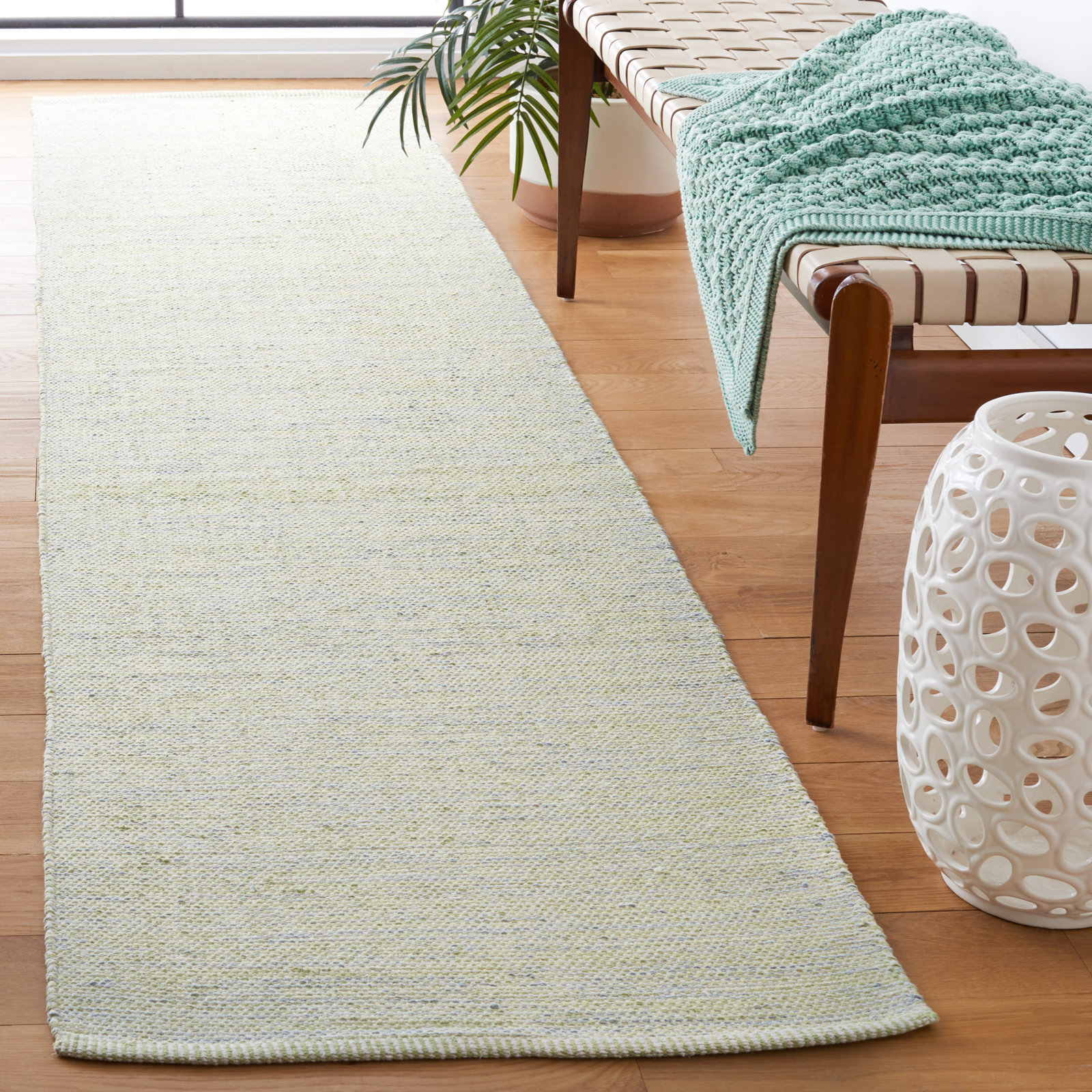 Dallis Green Ivory Handmade Cotton Rug, Runner 2'3" x 9'