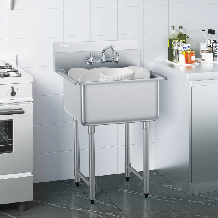 VEVOR 27'' L x 24'' W Silver Free Standing Service Sink with Faucet