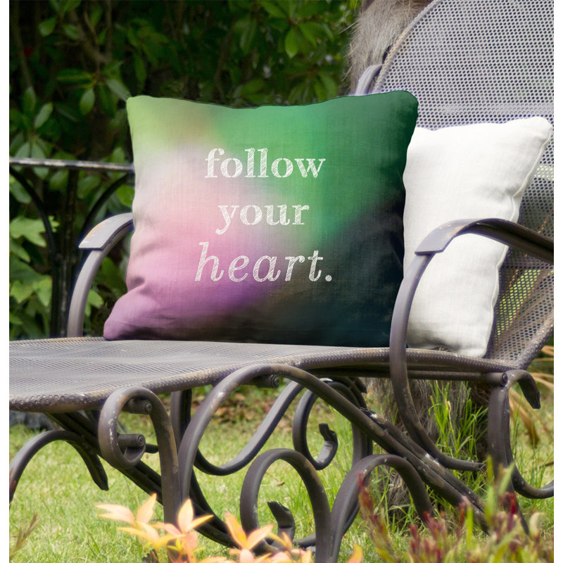 Coussin décoratif intérieur/extérieur de votre coeur, 18 po x 18 po, Rose / Vert