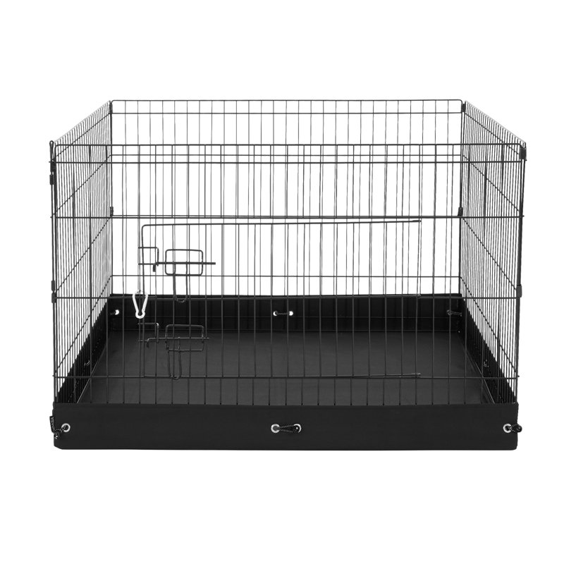 Foldable Black Metal Dog Playpen with Waterproof Bottom Pad