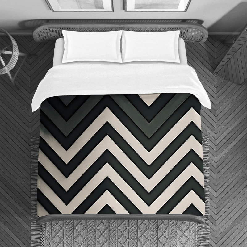Chevron Stripes Bedding Pattern Duvet Cover Black/White, Twin Duvet Cover
