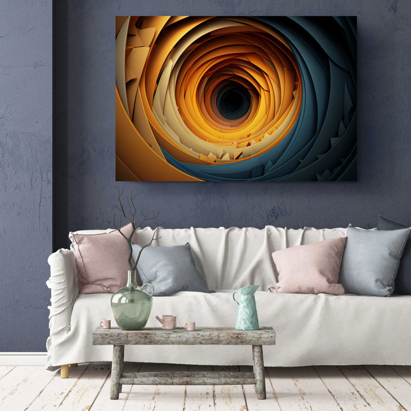 Contemporary Round Spiral 3D Optical Illusion Design On Canvas Print, 16" H x 24" W
