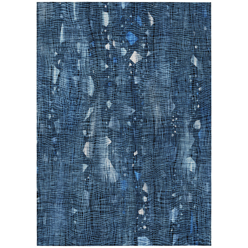 Tapis extérieur lavable abstrait bleu et ivoire 3 pi x 5 pi