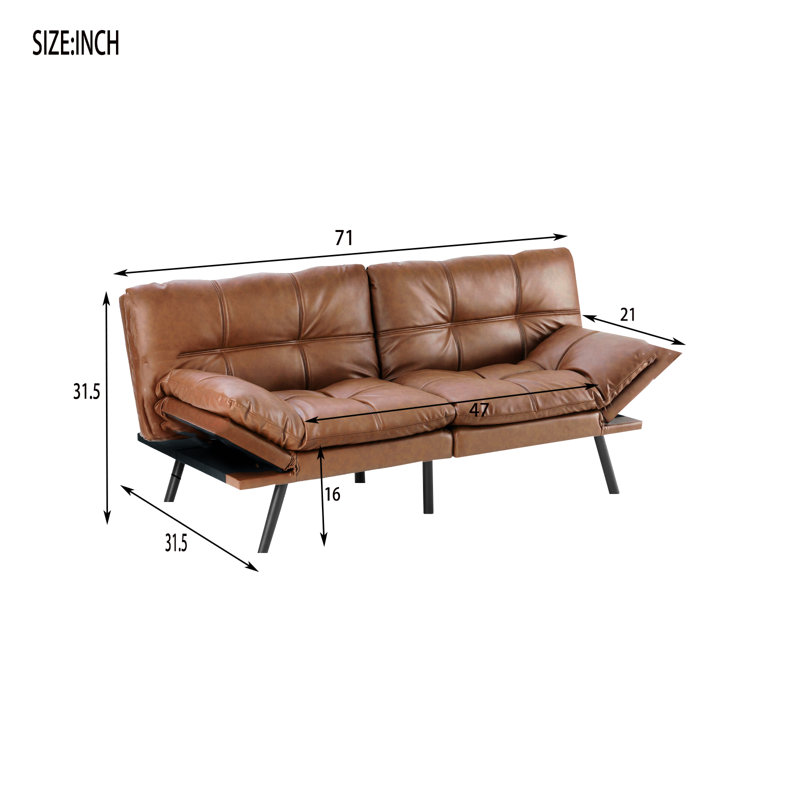 Tearney 71 " Upholstered Convertible Sofa, Brown Faux Leather