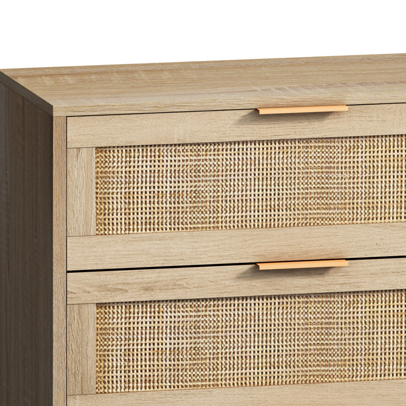 Armoire de rangement 51,18 pouces à 6 tiroirs en rotin pour chambre à coucher