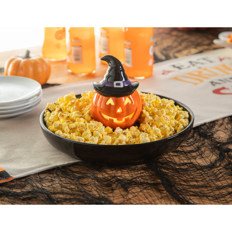 Plateau de service en céramique 10,25 "DEL, sorcière Jack-O-Lantern