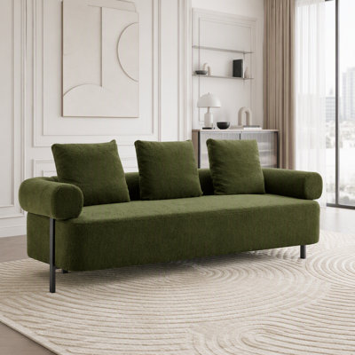 Modern 3-Seater Sofa with 3 Pillows, Green
