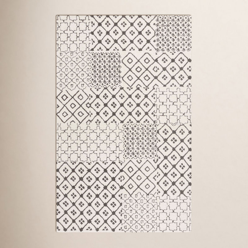 Geometric Hand-Tufted Wool and Cotton Area Rug, Rectangle 3' x 5'
