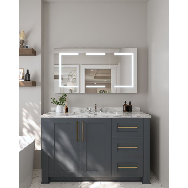 48" W x 26" H LED Medicine Cabinet with Mirror, Defogger, USB Outlet, Dimmable Tri-Color Lighting & Touch Sensor, Surface Mount