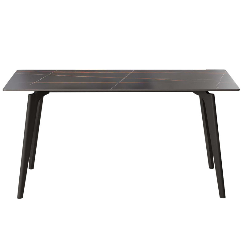 Table de salle à manger moderne en pierre artificielle avec pieds en métal, pouvant accueillir 6 à 8 personnes, surface résistante à la chaleur et aux taches