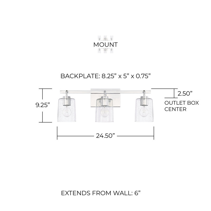 Babson 3 - Light Dimmable Vanity Light, Chrome