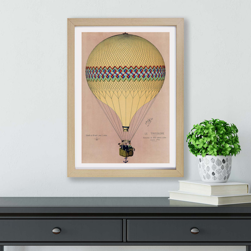 Tri-colour Hot Air Balloon In Paris - Single Picture Frame Painting on Canvas, Black Framed Canvas, 63cm H x 45cm W x 2cm D