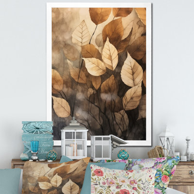 Botanical Canvas Wall Art, Brown Beige Leaf Decor Print - Brown Beige Leafs Harmony V