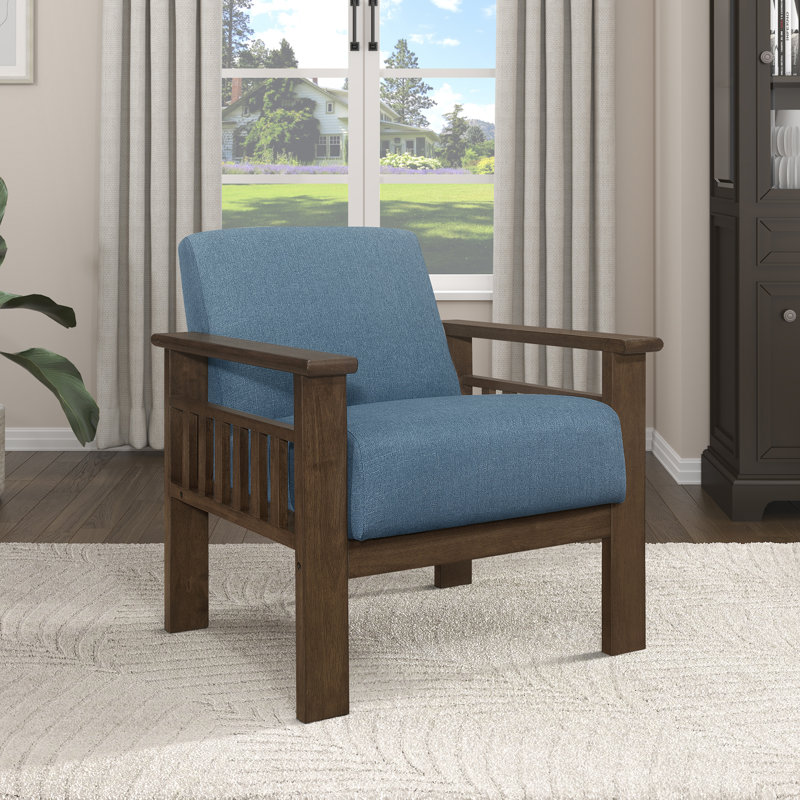 Bertolt 29.5" Mid-Century Modern Accent Chair with Textured Fabric Upholstery, Solid Rubberwood Frame, Foam Over Pocket Coils