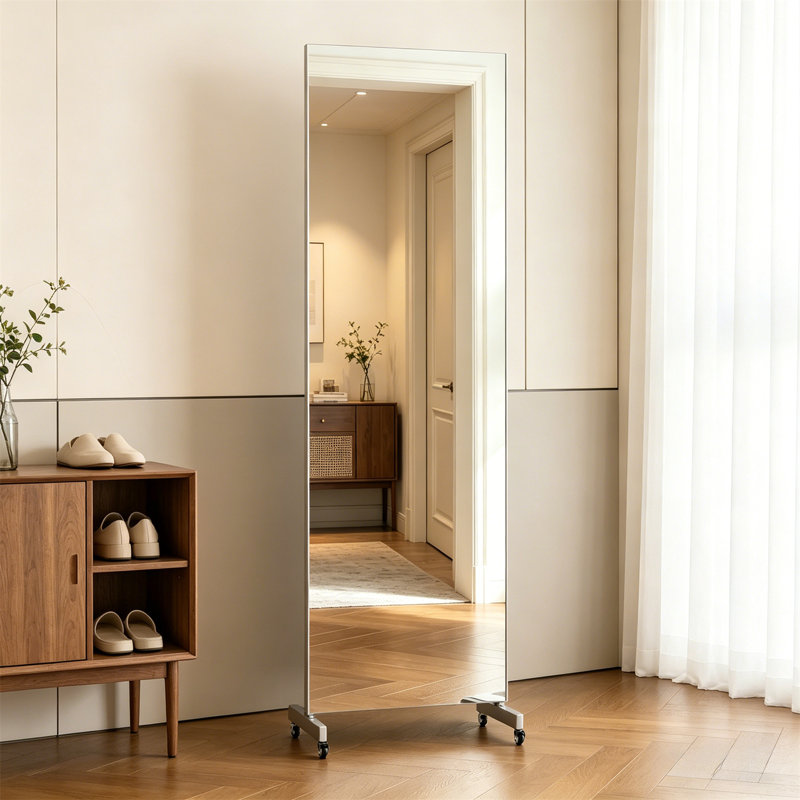 Full Body Mirror, 360 ° Rotating Full-Length Yoga Mirror - Ultra Light Nano Film Shatterproof Standing Mirror With Roller