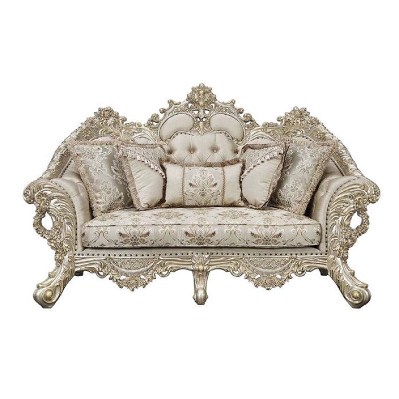 Causeuse 80 po avec 5 coussins Danae, tissu, finition champagne et or