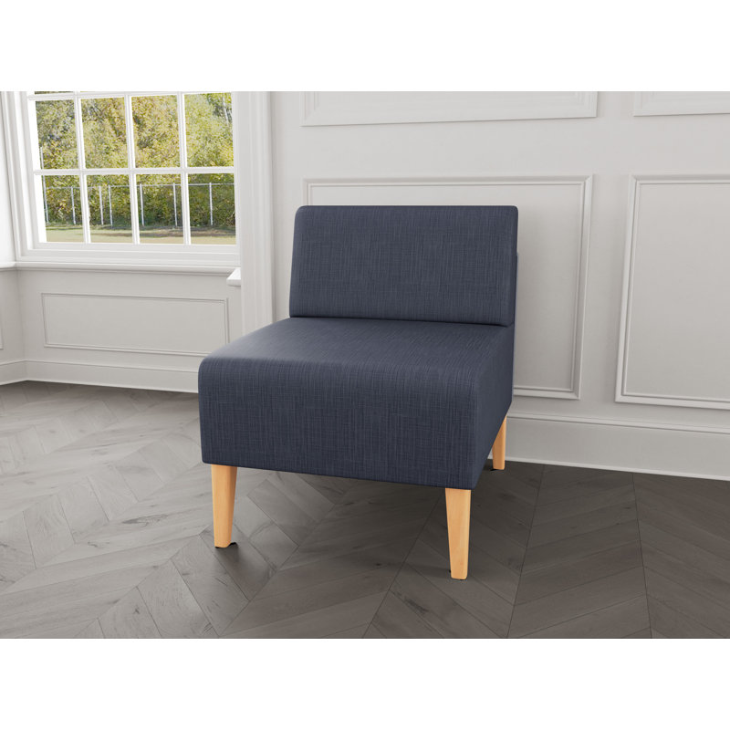 Chaise d'invité sans accoudoirs Luxe Lounge, Bois naturel, Plot Line bleu marine