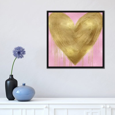 Impression d’art graphique, "large cœur or sur Rose" par Lindsay Rodgers