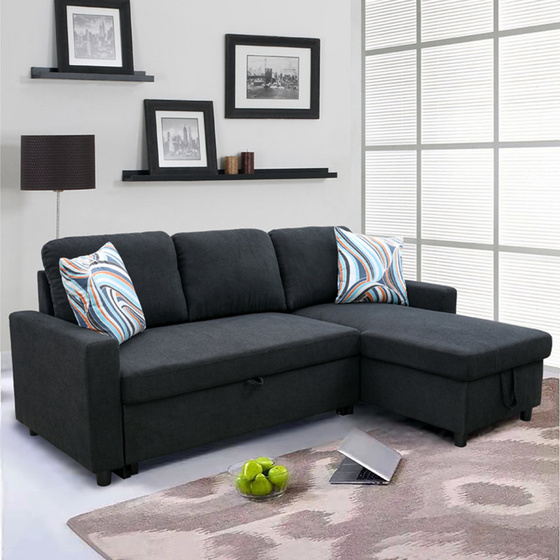 Boukje Flannelette 2-Piece Couch Living Room Sofabed, Black