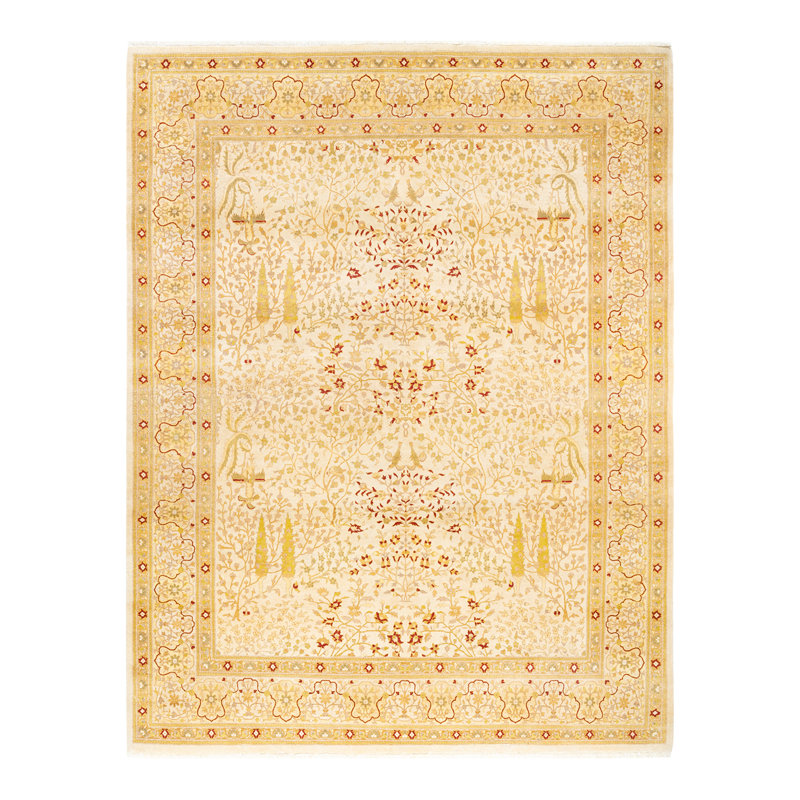 Tapis ivoire traditionnel noué à la main de conception unique 8 pi x 10 pi 4 po Keller