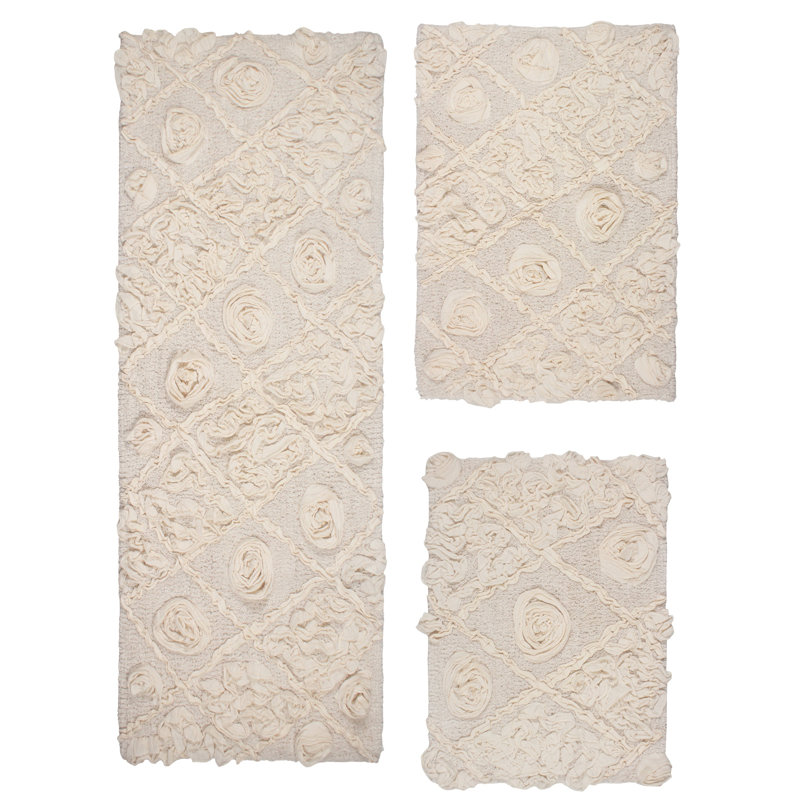 Schoenberger 100% Cotton Bath Rugs (Set of 3), Ivory