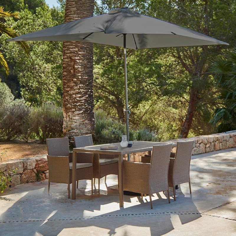 Renfoe 4 - Person Garden Lounge Set with Cushions, Beige with Grey Regular Parasol