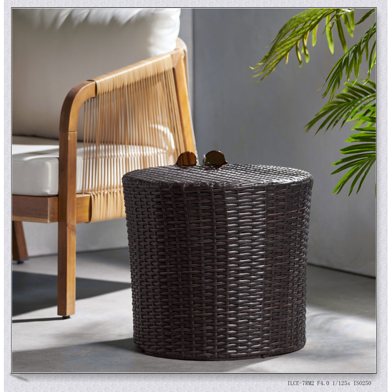 Table d'appoint Kingstown RD Barrel, table de bout d'extérieur durable en osier au design classique