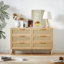 Commode de chambre à coucher, commode avec tiroirs en rotin, commode en bois pour chambre d'enfant, salon, entrée et couloir, naturel