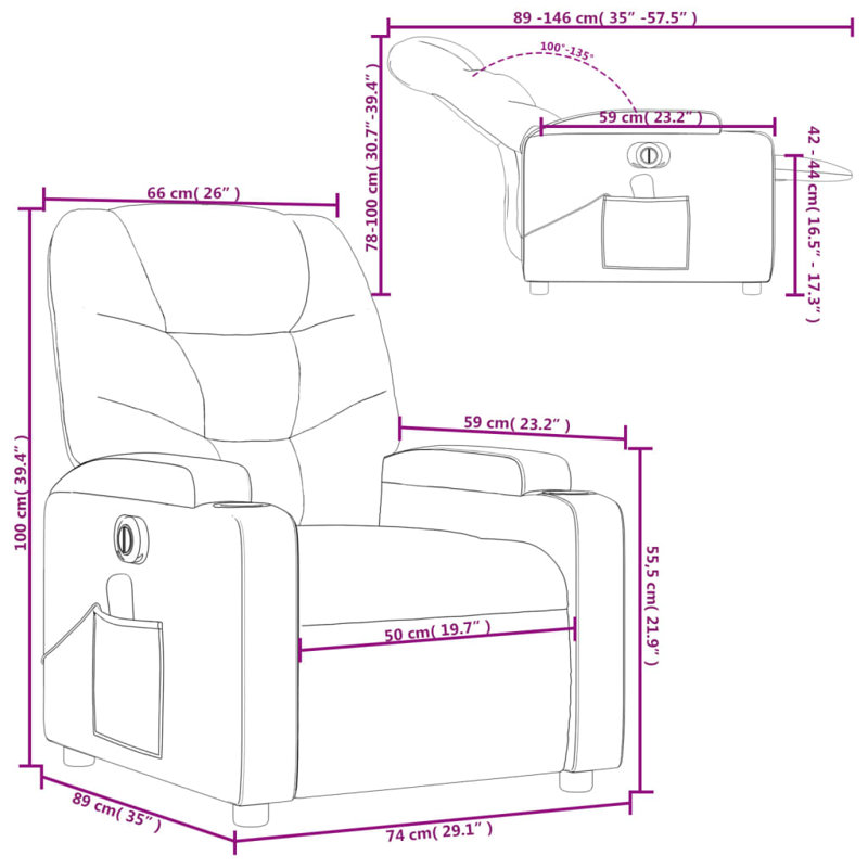 Upholstered Massage Chair, Electric Push Back, Gray Polyester