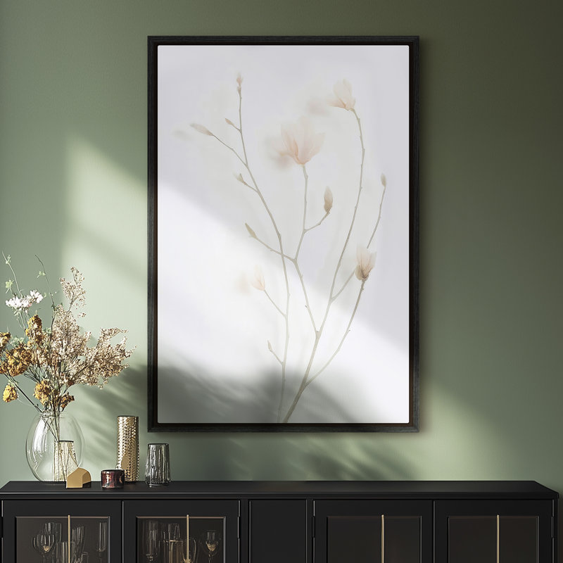 Art mural encadré sur toile - Magnolia rose clair, impressions murales pour chambre à coucher - 16 po x 24 po, Noir