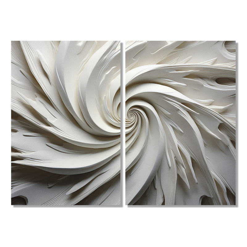 White Majestic Motion I - Décoration murale moderne blanche 2 panneaux, Toile tendue, Ne s’applique pas, H 36 po x l 48 po