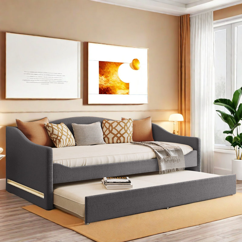 Daybed With Led Light And Trundle, Gray