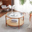 Table ronde 30,71 po à double couche ronde en verre ondulé et en rotin PE assortie à une table basse avec cadre en fer à grain de bois à transfert de chaleur-728616396