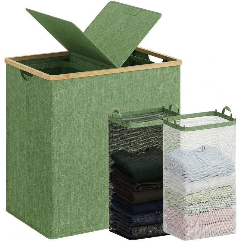 140L Green Double Laundry Hamper with Lid