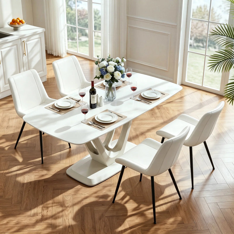 Modern Faux Leather Dining Chairs Set of 2, Upholstered Dining Side Chairs with Metal Legs, Comfort Backrest Chair For Kitchen Dining Room Cafe