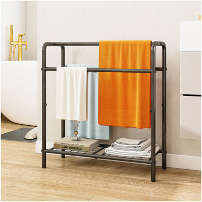 3 Tier Metal Towel Rack, Freestanding Towel Holder for Bathroom, Save Space with Storage, Display Rack for Bedroom, Bathroom, Swimming Pool, Black