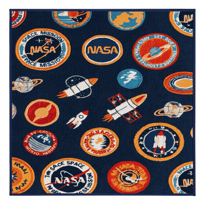 Machine Washable Space Blue Area Rug
