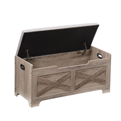 Storage Chest, Wooden Trunk with Safety Hinge and Lift-Top, Farmhouse Storage Bench for Entryway, Bedroom, Living Room, Easy Assembly