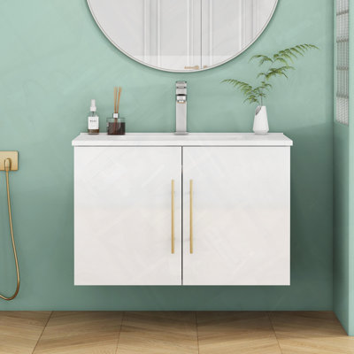 Meuble-lavabo mural avec lavabo à double porte et cintres à fermeture en douceur