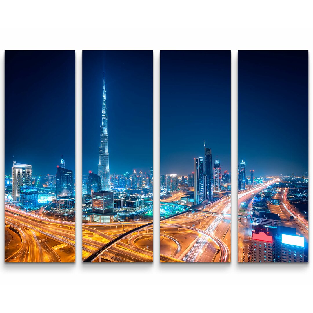 4-tlg. Leinwandbilder-Set Skyline bei Nacht - Dubai