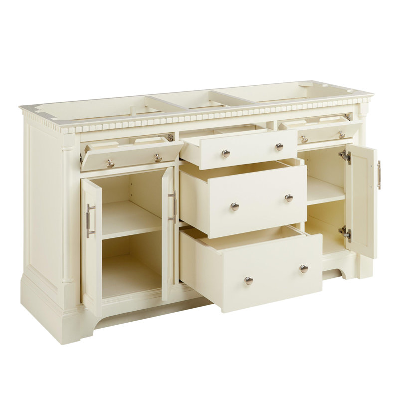 Claudia 60" Mahogany Double Basin Vanity Set with Cabinet, Vanity Top, Carrara Marble, White