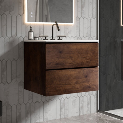 Derrance 24 Inch Single Bathroom Vanity with Ceramic Top with Overflow, Pre-Assembled