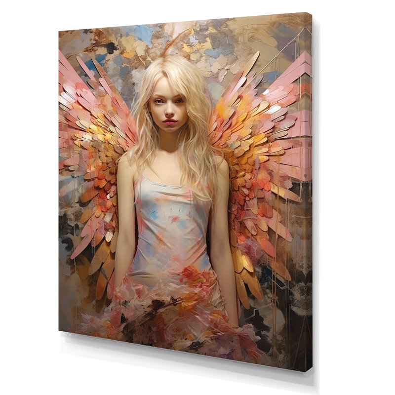 «Pink Butterfly Woman Glam», art mural glam, H 32 po x l 24 po x P 1 po, Toile tendue