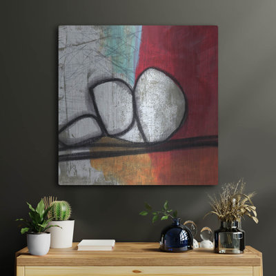 Latitude Run® «Red Abstract» par Linda Woods, art mural en métal, 12 po x 12 po