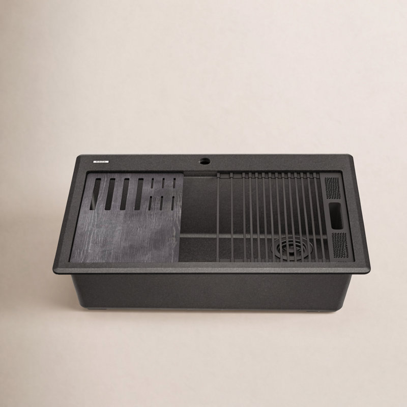 Évier de cuisine en granite DELTA L 30 po avec lavabo de cuisine encastré et comptoir WorkFlow ™, Noir