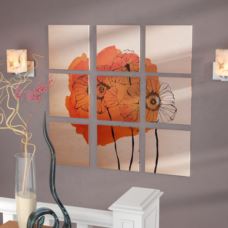 " Orange Poppies " by Morgan Kendall 9 - Pieces, 36" H x 36" W x 1" D