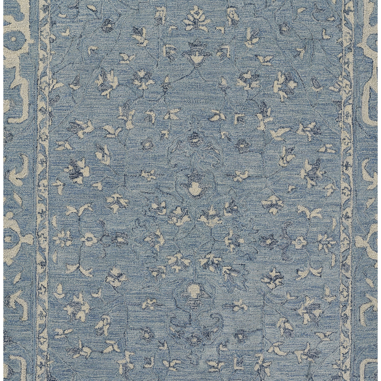 Blue Hand-Tufted Wool Floral Rug, 8" W x 10" L